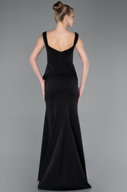 Siyah-Gold Kolsuz Kare Yaka Peplum Uzun Balık Abiye ABU5768