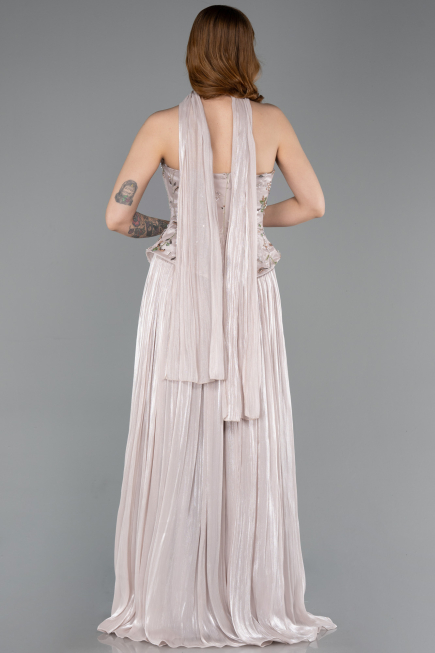 Vizon Straplez Peplum Kesim Pliseli Uzun Abiye ABU5786