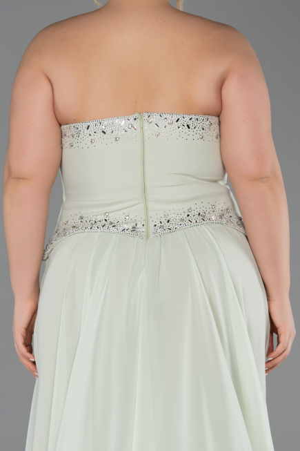 Mint Taşlı Asimetrik Straplez Peplum Uzun Şifon Abiye ABU6188