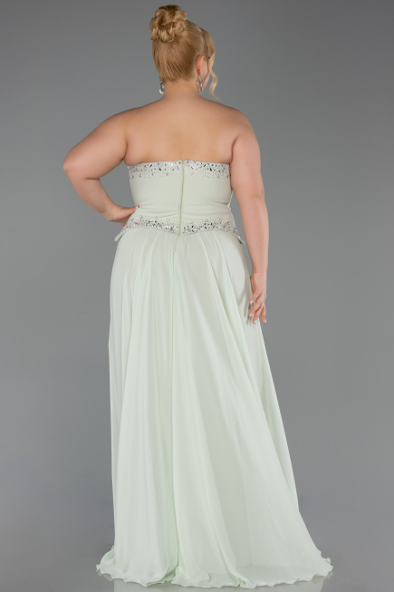 Mint Taşlı Asimetrik Straplez Peplum Uzun Şifon Abiye ABU6188