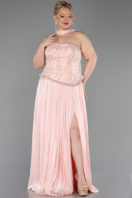 Somon Straplez Peplum Pliseli Büyük Beden Abiye ABU5793