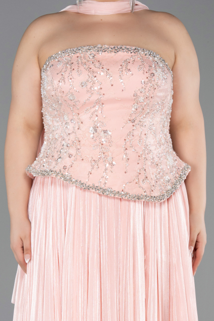 Somon Straplez Peplum Pliseli Büyük Beden Abiye ABU5793