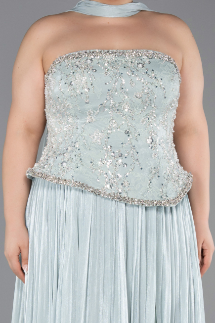 Mint Straplez Peplum Pliseli Büyük Beden Abiye ABU5793