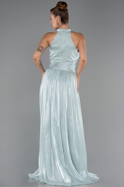 Mint Halter Yaka Yırtmaçlı Uzun Şifon Abiye Elbise ABU6594