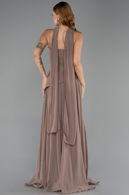 Cappuccıno Straplez Peplum Kesim Uzun Şifon Abiye Elbise ABU5763