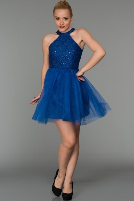 Mini Saks Mavi Mezuniyet Elbisesi ES3578