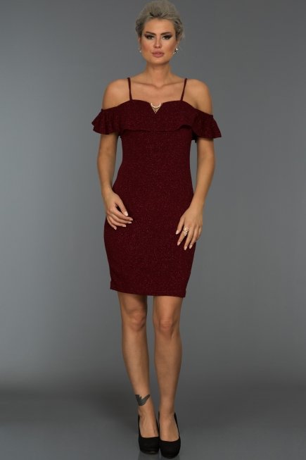 Kısa Bordo Simli Elbise AR38003
