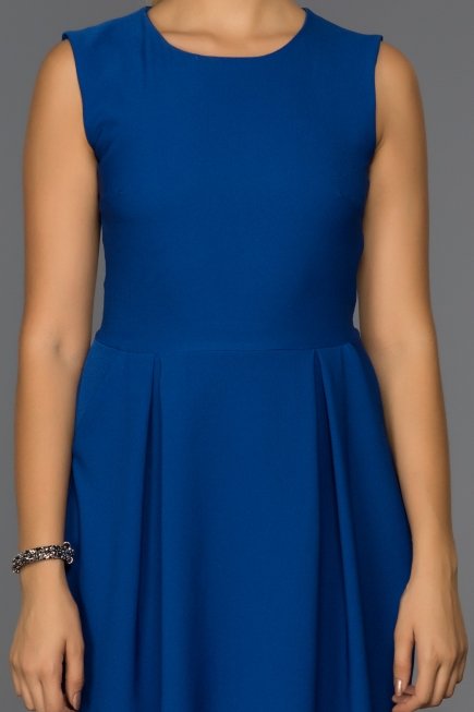 Saks Mavi Dekoltesiz Elbise D9215