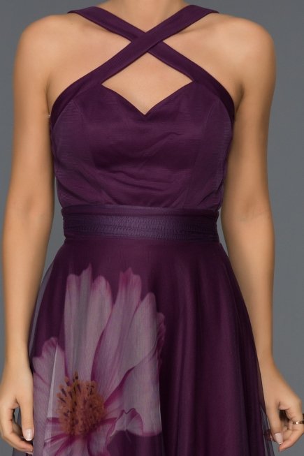 Violet Çiçekli Abiye Elbise ABU331