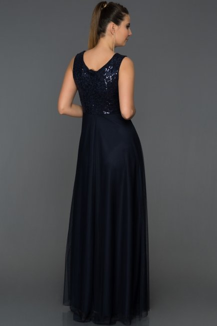Lacivert Payetli Uzun Abiye AB3825
