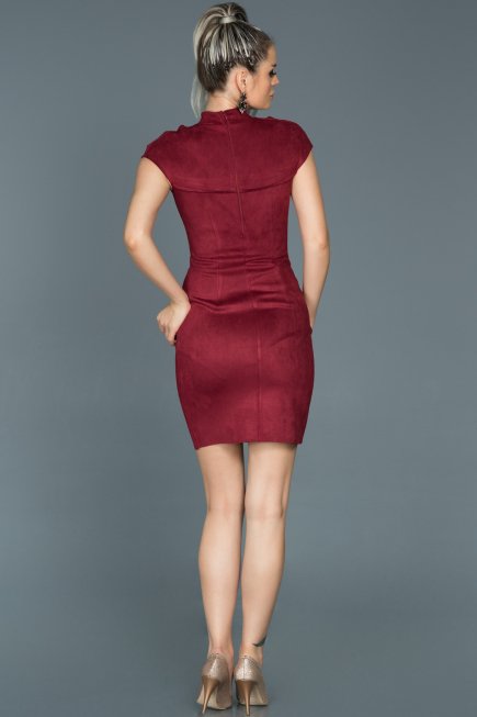 Bordo Lazer Kesim Süet Elbise ABK256