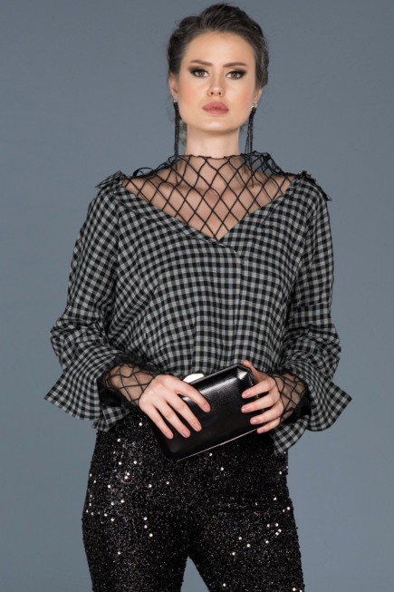 Siyah Kareli Şık Bluz A50315