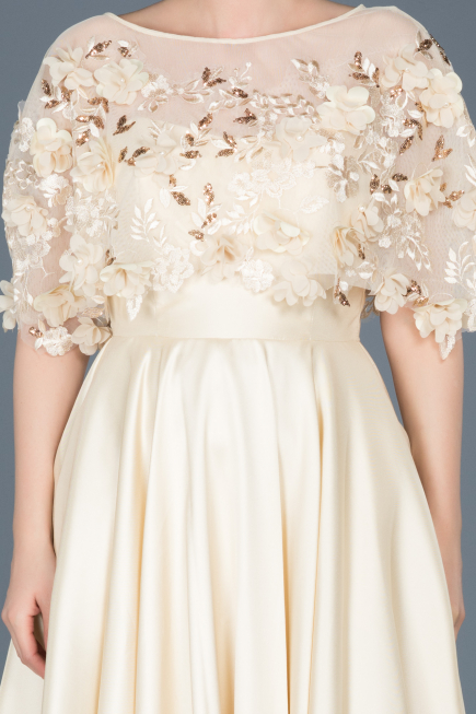 Bej Uzun Çiçekli Prenses Abiye ABU115