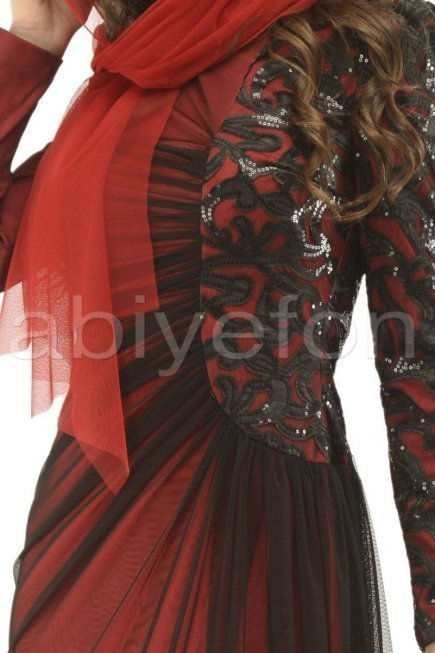 Bordo tesettür abiye elbise S3472